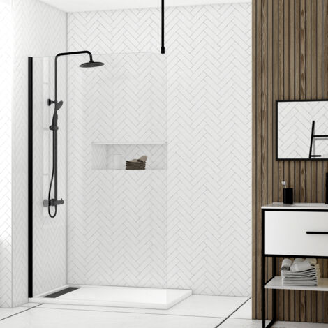 Aurlane – Paroi de douche 120x200cm en verre trempé 8mm – Profilé en aluminium noir ajustable – Barre de plafond recoupable 60cm (1/5)