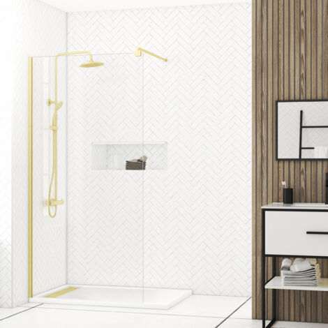 paroi de douche à l'italienne 100x200 cm verre trempé 8 mm - or doré brossé - freedom 2 gold