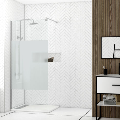 paroi de douche 100x200cm - verre trempé dépoli 8mm - profilé chrome - freedom 2 frosted