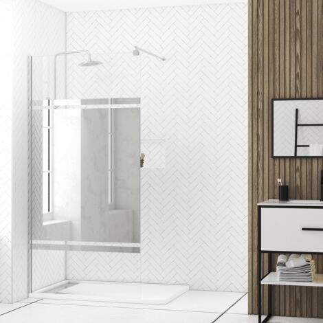 paroi de douche 100x200cm - bande miroir - barre de fixation extensible et profil chrome (1/5)