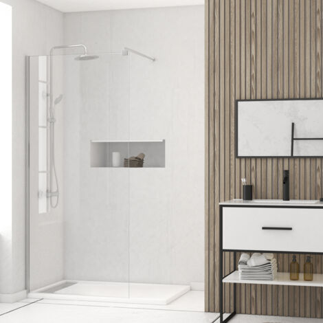 paroi de douche 100x200cm - verre trempé transparent 8mm - profilé chrome - freedom 2 chromed