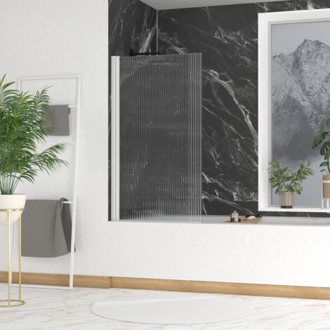 pare baignoire rabattable 80x140cm - profilé blanc - verre trempé ondulé 5mm - wavy