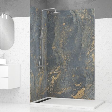 pack de 2 panneaux muraux pierre venus 90+120x210 cm avec profilés anodise brillant - stone'it