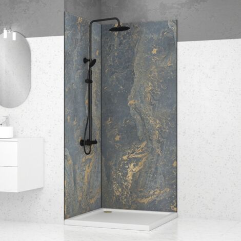 pack de 2 panneaux muraux pierre venus 90+90x210 cm avec profilés noir mat - stone'it