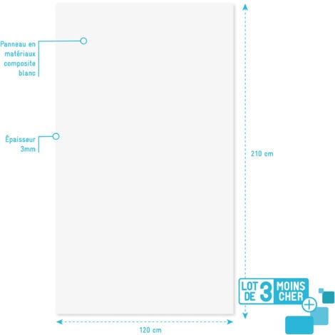 lot de 3 panneaux muraux pour salle de bains en aluminium blanc - 120x210cm - wall'it