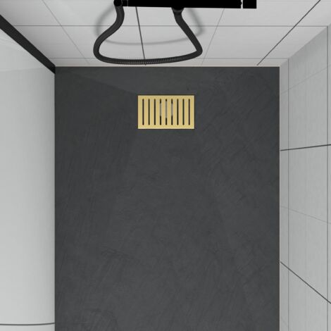 grille rainurée en inox or doré brossé pour receveur - 20.15x12.3x0.55cm - rock 2 grid line