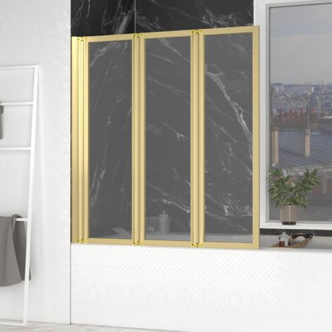Aurlane – Pare-baignoire pivotant 3 volets or brossé – Verre trempé 4 mm – Dimensions 125x143 cm – Montage réversible avec fixation ajustable (1/4)