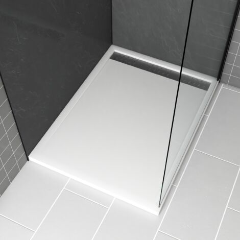 receveur en acrylique blanc 90x120x4 cm + grilles linéaires chrome et gun metal - whiteness ii (1/4)