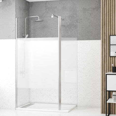 paroi de douche et volet pivotant 100+40x200 cm - bande dépolie - barre de fixation chrome