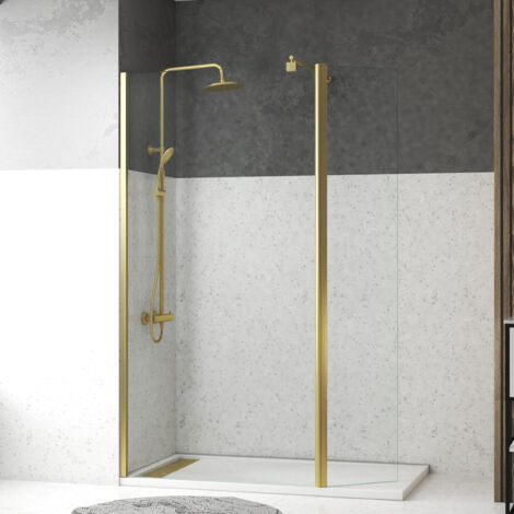 paroi de douche et volet pivotant 100+40x200 cm - profilé + barre de fixation or doré brossé
