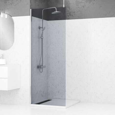paroi de douche 80x200cm verre fumé - profilé + barre plafond finition chrome - freedom 2 smoked (1/5)