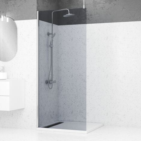 paroi de douche 90x200cm verre fumé - profilé + barre plafond finition chrome - freedom 2 smoked (1/5)