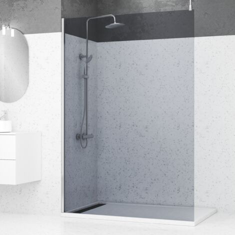 paroi de douche 140x200cm verre fumé - profilé + barre plafond finition chrome - freedom 2 smoked (1/5)