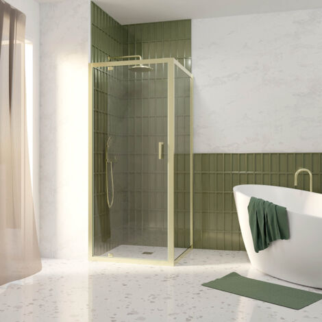 pack porte de douche pivotante 90x200cm et retour 90cm - profilés or doré brossé - verre 6mm