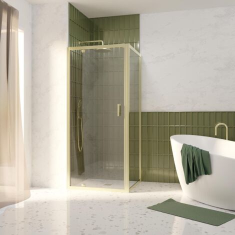 pack porte de douche pivotante 80x200cm et retour 80cm - profilés or doré brossé - verre 6mm (1/5)
