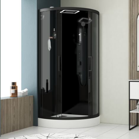cabine de douche 1/4 de cercle hydro 95x95x215 cm - portes coulissantes - fonds & profilés noir mat