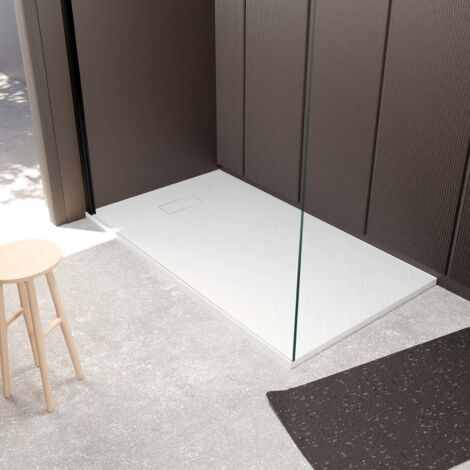 receveur de douche 80x140x2.6 cm en smc finition ardoise - blanc mat - rock 2 white