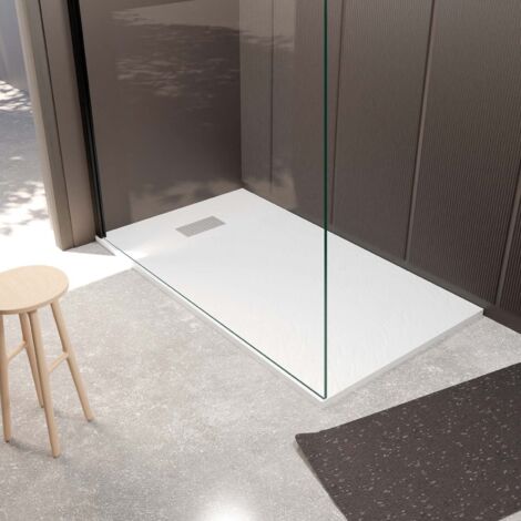 receveur de douche blanc effet pierre 80x140 cm et grille décor perforée en inox