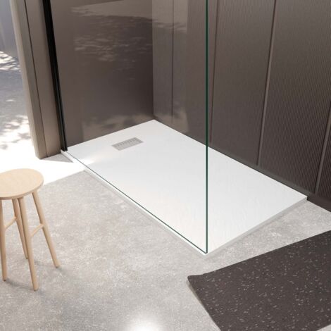 receveur de douche blanc effet pierre 80x140 cm et grille décor linéaire en inox
