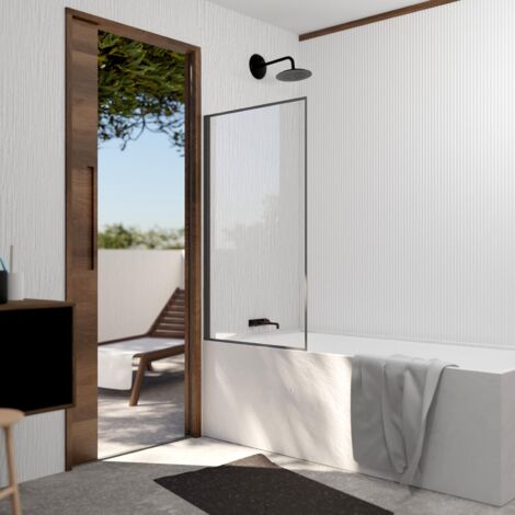 Aurlane – Pare-baignoire rabattable 75x130 cm – Aluminium gun metal – Verre trempé 4 mm – Installation réversible – Résistance aux chocs (1/4)