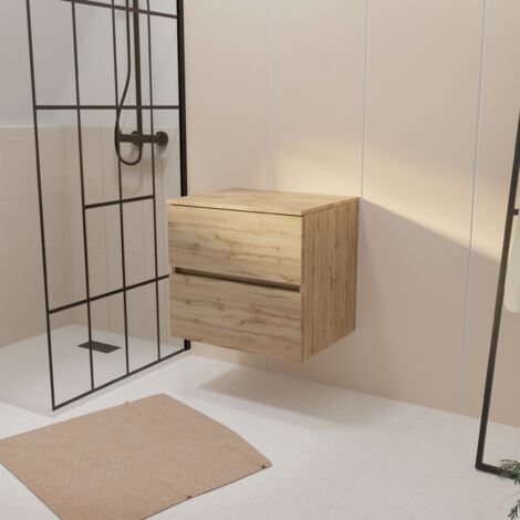 meuble de salle de bains 60 cm à tiroirs avec plan finition chêne naturel - timber