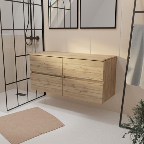 meuble de salle de bains 120 cm à tiroirs avec plan finition chêne naturel - timber