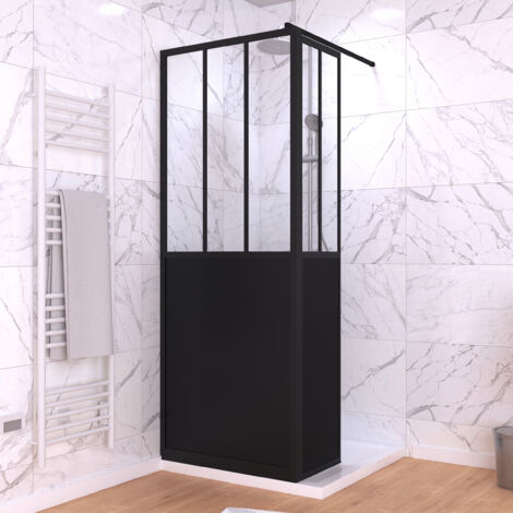 paroi de douche fixe avec volet pivotant 80+40 x 200 cm - finition noir mat et verre trempé