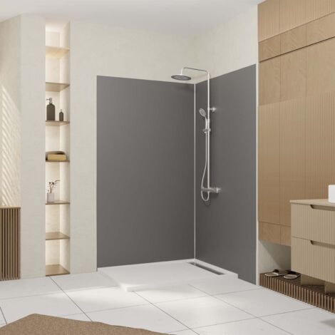 pack 2 panneaux muraux en aluminium gris 120x210 cm + profilés chrome (1/4)