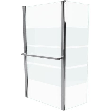pare baignoire + volet pivotant 130x105- profile aluminium chrome et verre transparent bande depolie