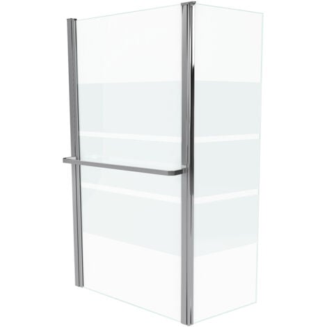 pare baignoire + volet pivotant 130x105- profile aluminium chrome et verre transparent bande depolie