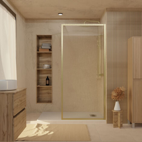paroi de douche verre cannelé 6 mm - 120x200 cm - cadre et bras aluminium or doré brossé