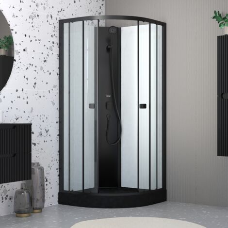 cabine de douche 1/4 de cercle 85x85x200 cm - portes coulissantes - receveur noir mat