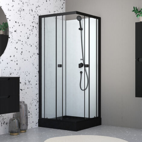cabine de douche intégrale 80x80x200 cm carrée - portes coulissantes - receveur noir mat