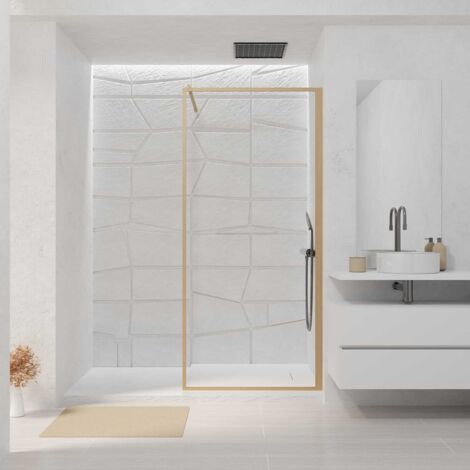 paroi de douche 90x200 cm - cadre et bras aluminium décor bois - wooden contouring (1/4)