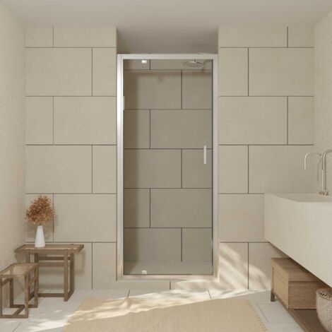 Aurlane – Porte de douche pivotante 80x200 cm – Verre trempé 6 mm transparent – Profilés en aluminium laqué chrome – Ouverture pivotante (1/4)