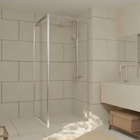 retour pour paroi pour douche - 80x200 cm - profilés chrome - verre transparent 6mm - chromed crush (1/4)