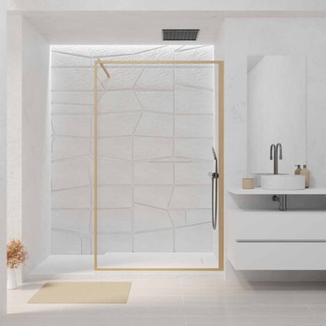 Aurlane – Paroi de douche 120x200 cm – Verre trempé 6 mm – Aluminium décor bois – Installation réversible – Bras extensible 70 à 100 cm (1/4)