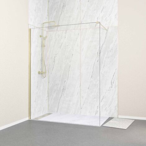paroi de douche à l'italienne 160x200 cm verre trempé 8 mm - or doré brossé - freedom 2 gold