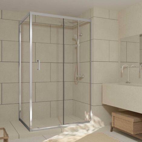 porte de douche coulissante et retour 120x90x200cm - profilés chrome - verre trempé 6mm (1/4)