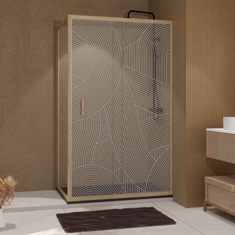 porte de douche coulissante avec retour 120x90x200cm style japandi arrondi - cadre effet bois (1/4)
