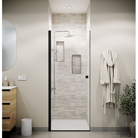 porte de douche pivotante 70x195cm - verre trempe 8mm anticalcaire - alu noir - dark elementary