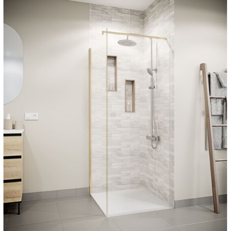 retour pour porte de douche 80x180 cm verre trempe 5mm - finition or brosse - gold elementary