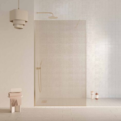 paroi de douche 120x200cm - verre feuilleté avec tissu doré - encadrement or doré brossé - couture (1/5)