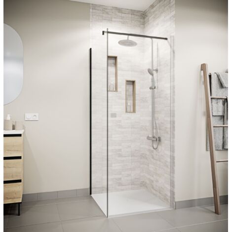 retour pour porte de douche 80x195cm verre trempe 8mm anticalcaire - alu noir - dark elementary (1/5)