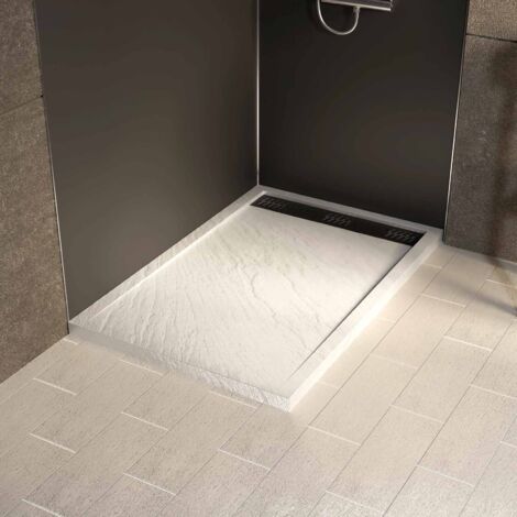 receveur en acrylique moon blanc effet pierre 80x120x4 cm grille lineaire noire