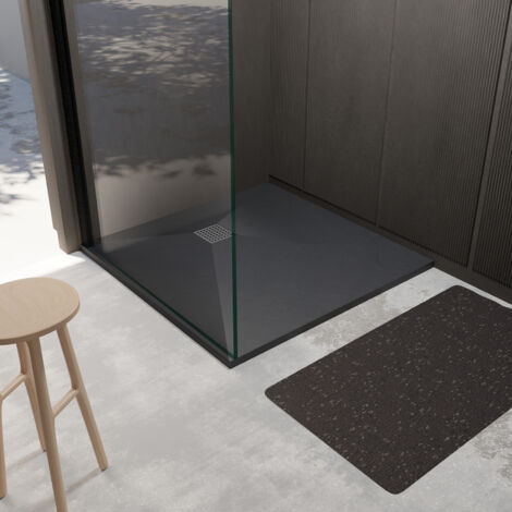 receveur en resine smc effet pierre noire 90x90cm - grille inox - rock 2