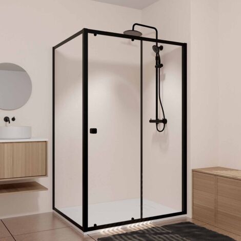 porte de douche coulissante extensible 100x185cm et retour fixe 90cm - noir - black slide (1/5)