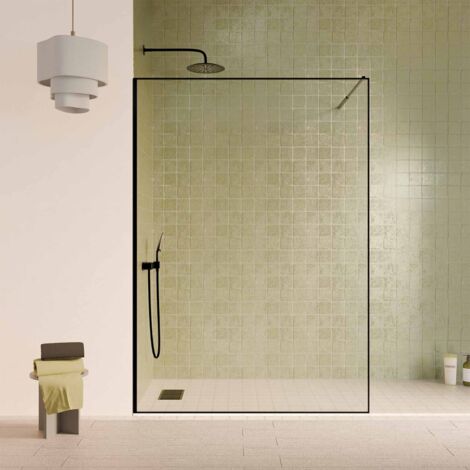 paroi de douche 120x200cm - verre anticalcaire - encadrement ultra-fin - finition noir mat - lea (1/4)