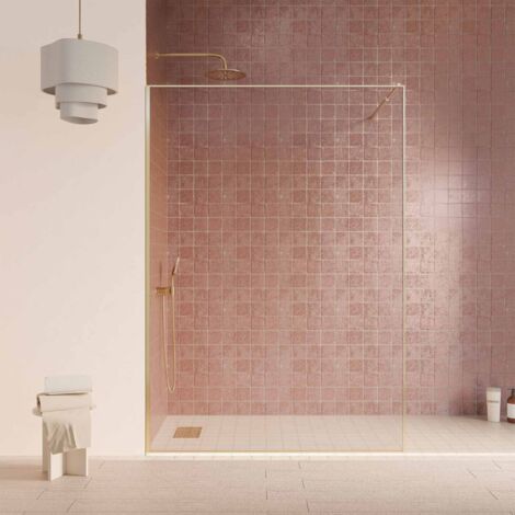 paroi de douche 120x200cm - verre anticalcaire - encadrement ultra-fin - finition or brossé - lea (1/4)