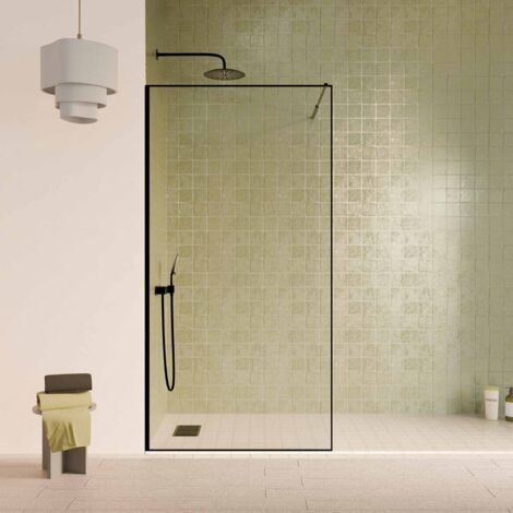 paroi de douche 100x200cm - verre anticalcaire - encadrement ultra-fin - finition noir mat - lea (1/4)